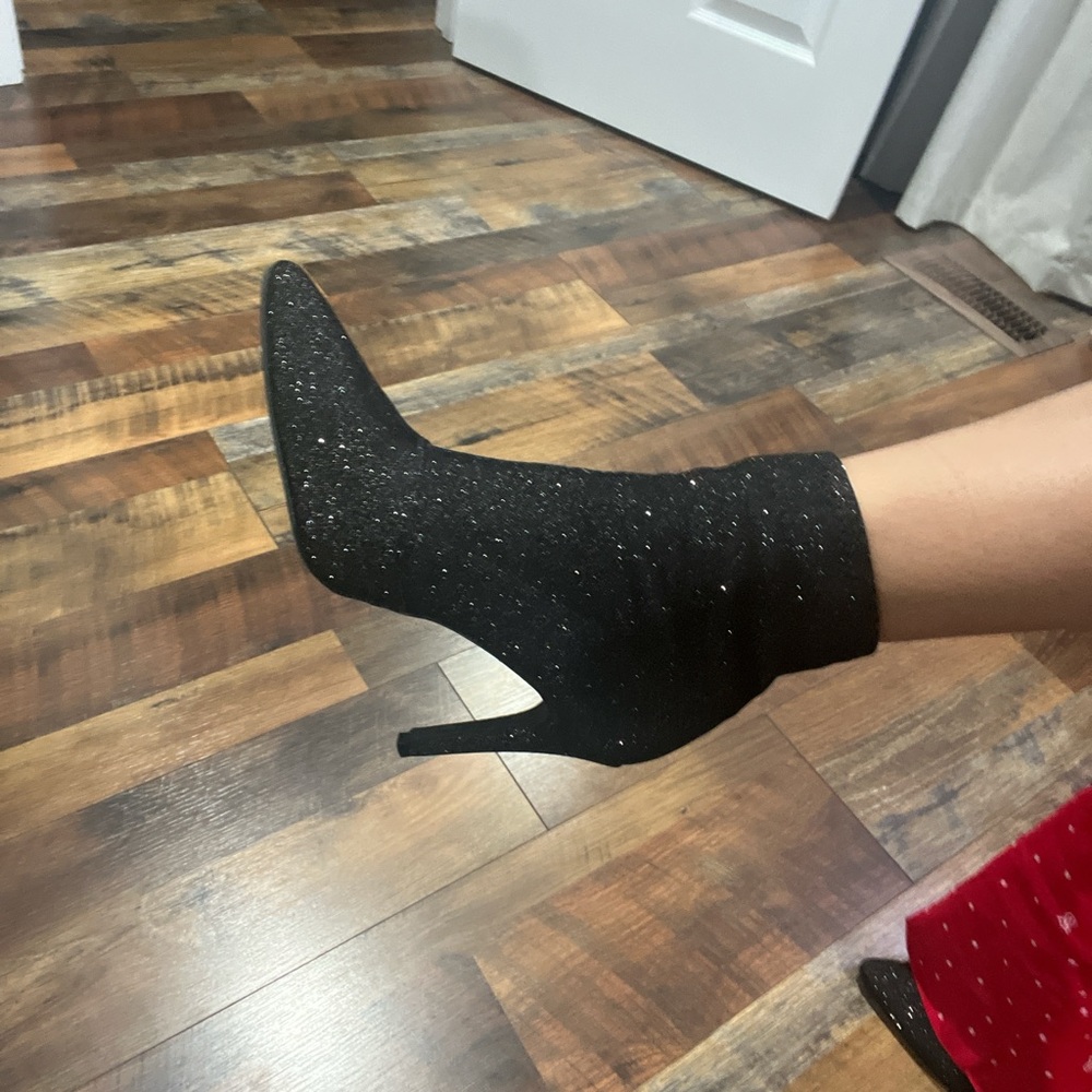 Chic Black Sparkle Heeled Boots - Picture 3 of 5